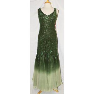 MayQueen #538 Beaded Stretch Chiffon Gown-Size 2X-OLIVE GREEN-NWT